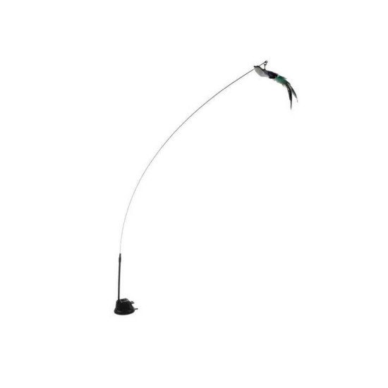 Διαδραστικό παιχνίδι γάτας, μεταλλικό στέλεχος με βεντούζες, μοτίβο πουλιών, μήκος 95 cm, μαύρο 22099