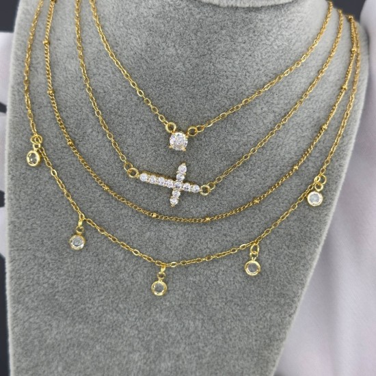 Κολιέ από ανοξείδωτο ατσάλι με επιχρύσωση 18 καρατίων και κυβικό ζιρκονία, Celestria 87179-0	