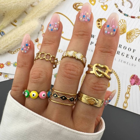 Δαχτυλίδι "Evil Eye" από ανοξείδωτο ατσάλι με 3πλή επιχρύσωση 18 καρατίων, Celestria 88656-0	