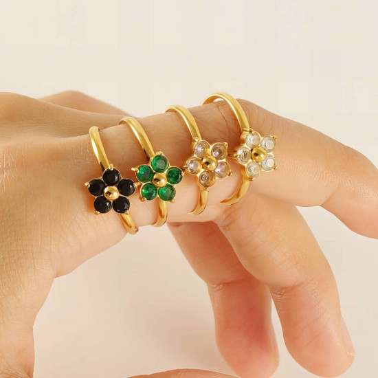 Δαχτυλίδι "Flower" από ανοξείδωτο ατσάλι με 3πλή επιχρύσωση 18 καρατίων, Celestria 89353-0	