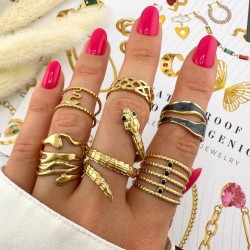 Δαχτυλίδι από ανοξείδωτο ατσάλι με σμάλτο και επιχρύσωση 18 καρατίων, Celestria 89940-0	