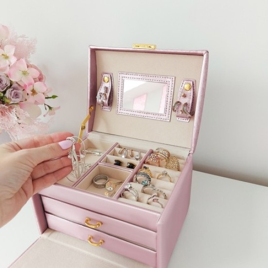 Κοσμηματοθήκη Μπιζουτιέρα με καθρεφτάκι, Κλειδί και Συρτάρια,65p-6400