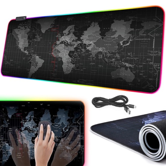 Αντιολισθητικό Gaming MousePad XXL, με Φωτισμό LED, με Σχέδιο Χάρτη, 80x30x0.3cm- 06249
