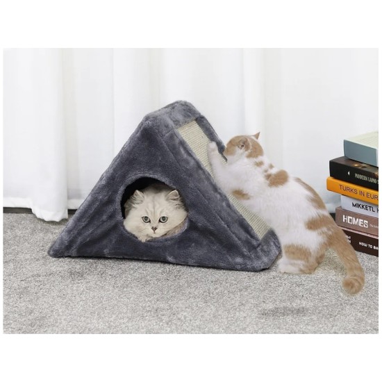 Ονυχοδρόμιο Γάτας Γατόδεντρο Τριγωνικό με Επιφάνεια Ξυσίματος σε Γκρι χρώμα, 44x42x26 cm- 19439