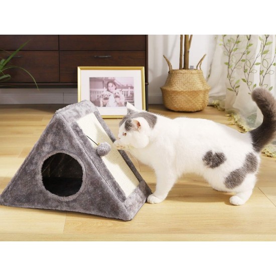 Ονυχοδρόμιο Γάτας Γατόδεντρο Τριγωνικό με Επιφάνεια Ξυσίματος σε Γκρι χρώμα, 44x42x26 cm- 19439