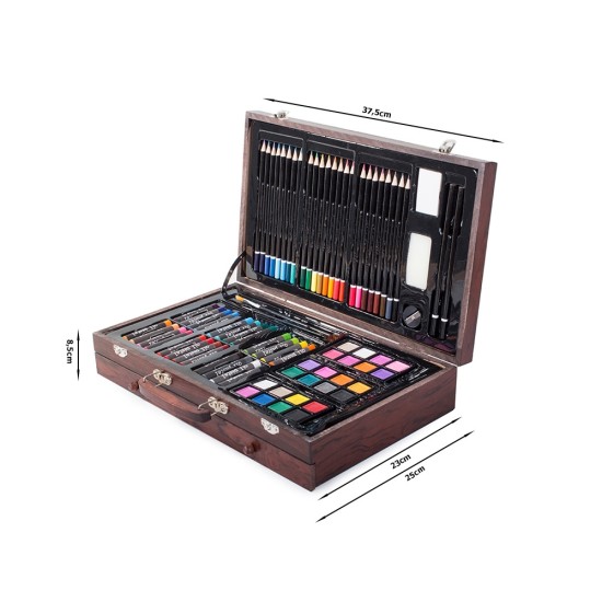 Σετ Ζωγραφικής 143 τεμαχίων με ξύλινο βαλιτσάκι μεταφοράς σε φυσικό χρώμα,-18230