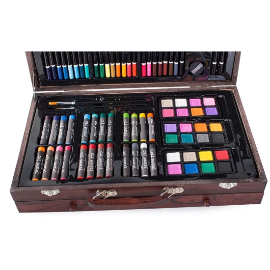 Σετ Ζωγραφικής 143 τεμαχίων με ξύλινο βαλιτσάκι μεταφοράς σε φυσικό χρώμα,-18230