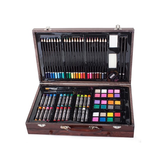 Σετ Ζωγραφικής 143 τεμαχίων με ξύλινο βαλιτσάκι μεταφοράς σε φυσικό χρώμα,-18230
