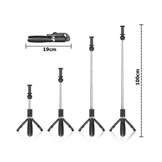  Selfie Stick με Τρίποδο, Τηλεσκοπική Βάση και Ασύρματο Χειριστήριο Bluetooth-04124