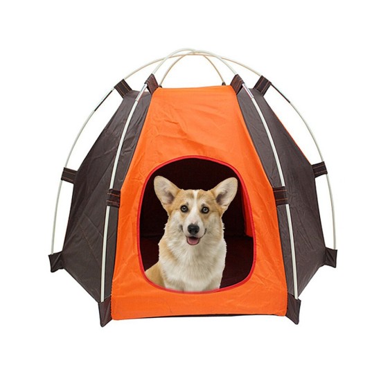 Αδιάβροχη Πτυσσόμενη Φορητή Σκηνή Κατοικιδίων Καφε-Πορτοκαλι  Μικρές Μεσαίες Φυλές 60cm X 50cm-19372_B