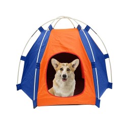 Αδιάβροχη Πτυσσόμενη Φορητή Σκηνή Κατοικιδίων Μπλε-Πορτοκαλι  Μικρές Μεσαίες Φυλές 60cm X 50cm-19372_B-