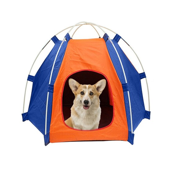 Αδιάβροχη Πτυσσόμενη Φορητή Σκηνή Κατοικιδίων Μπλε-Πορτοκαλι  Μικρές Μεσαίες Φυλές 60cm X 50cm-19372_B-