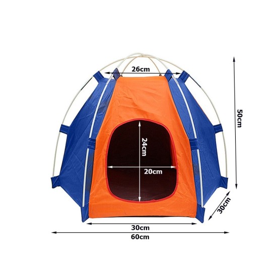 Αδιάβροχη Πτυσσόμενη Φορητή Σκηνή Κατοικιδίων Μπλε-Πορτοκαλι  Μικρές Μεσαίες Φυλές 60cm X 50cm-19372_B-