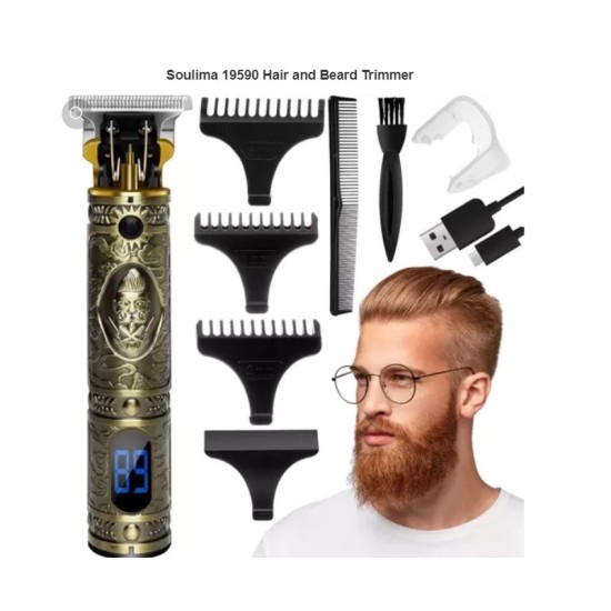 Επαναφορτιζόμενη Κουρευτική Μηχανή χρυσή από ατσάλι με ένδειξη μπαταρίας-00019590