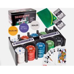 Σετ Πόκερ σε μεταλλικό κουτί, 200 Μάρκες Casino, 2 Τράπουλες και τσόχα 92x58 cm , Texas Hold'em poker 7-23539