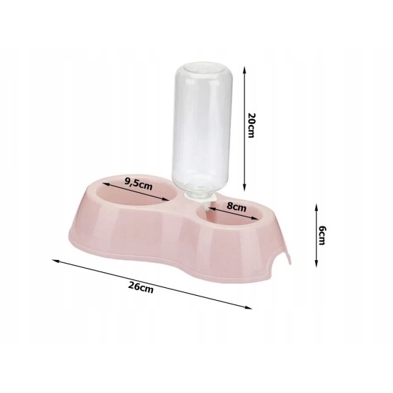 Διπλό Μπολ Ταΐσματος με Αυτόματο Διανομέα Νερού για Σκύλους και Γάτες Ροζ 20-19410