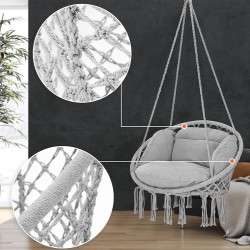 Αιώρα Καρέκλα με Μαξιλάρι - Στυλ Boho για Κήπο και Σπίτι Γκρι-εως 120κιλα-1670-27128