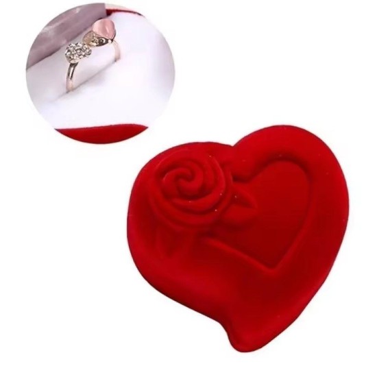 Πολυτελές Κουτί Δαχτυλιδιού σε Σχήμα Καρδιάς από Βελούδο – Κόκκινο-12al3845