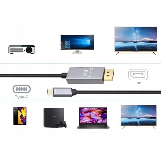 Καλώδιο DisplayPort 1.4 USB Type-C σε DisplayPort  8k 4k 2k– Μήκους 1,8m-60-06315