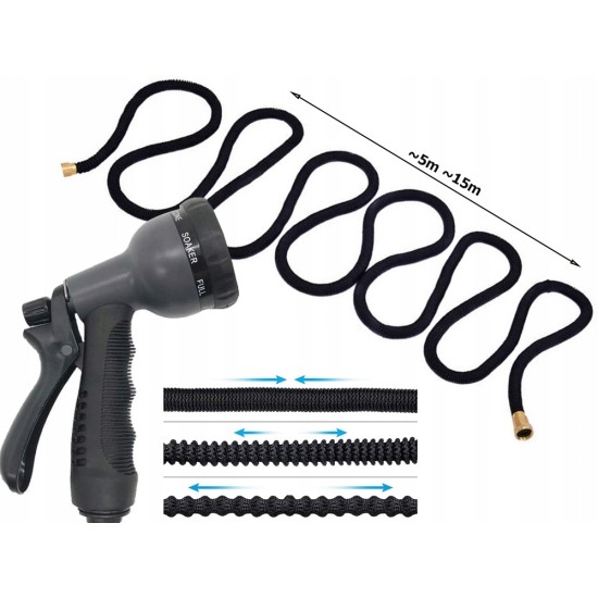 Επεκτεινόμενο Λάστιχο Κήπου 15m +Πιστόλι Ποτίσματος+ Συνδέσμους+Γάντζο και Τσάντα-10p-24394
