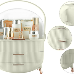 Organizer Καλλυντικών με Συρτάρια & Χερούλι – Λευκό/Εκρού – Κομψός & Ευρύχωρος 15p- 27168