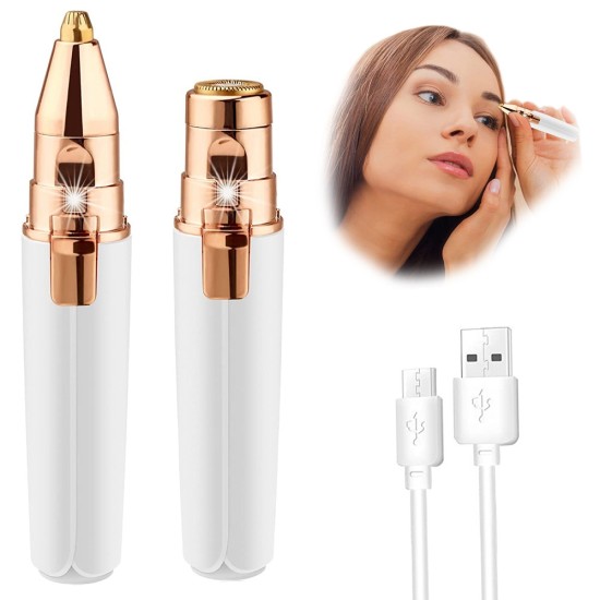 Επαναφορτιζόμενο Στυλό Αποτρίχωσης Φρυδιών και Προσώπου 2 σε 1 με LED και USB – 2 Κεφαλές  22p-24102