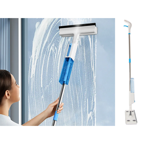 Σφουγγαρίστρα με Ψεκασμό 2 σε 1 – Για Πατώματα και Τζάμια, με 3 Πανάκια Μικροϊνών και Εξάρτημα Καθαρισμού Τζαμιών, 124cm, Λευκή 10p-27081