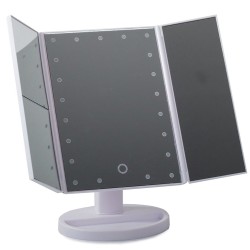 Καθρέφτης Μακιγιάζ με LED Φωτισμό – Μεγέθυνση 2x & 3x, Πτυσσόμενος, Λευκός, με Touch & USB 52p-