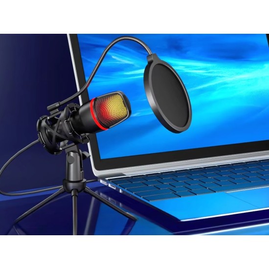 USB Studio Μικρόφωνο με RGB Φωτισμό και Τρίποδο – για Gaming, Streaming, Καρδιοειδές Μοτίβο –8p-27597
