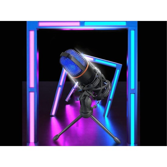 USB Studio Μικρόφωνο με RGB Φωτισμό και Τρίποδο – για Gaming, Streaming, Καρδιοειδές Μοτίβο –8p-27597