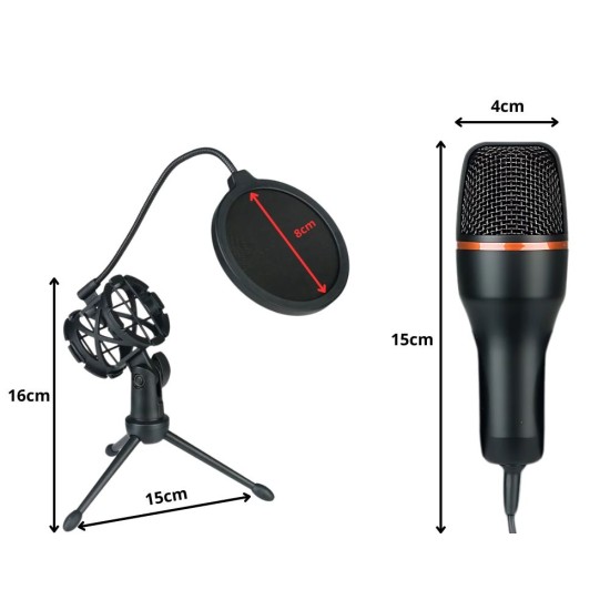 USB Studio Μικρόφωνο με RGB Φωτισμό και Τρίποδο – για Gaming, Streaming, Καρδιοειδές Μοτίβο –8p-27597