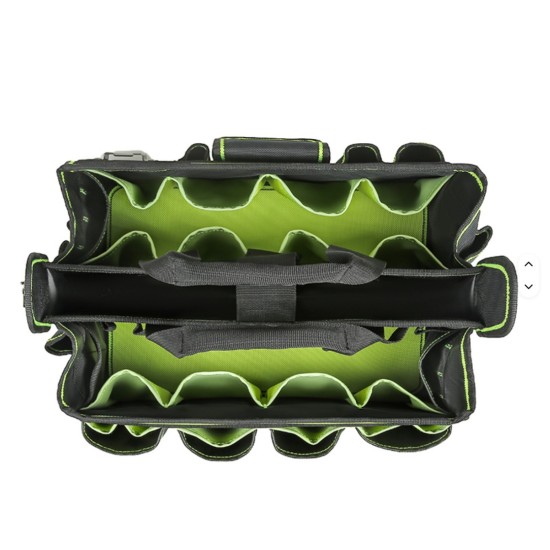 Επαγγελματική Τσάντα Εργαλείων JAKAH – 38×27×28 cm, Αδιάβροχη, Πολλές Θήκες, Πτυσσόμενη, Μαύρο/Λαχανί 29-JK-HL063