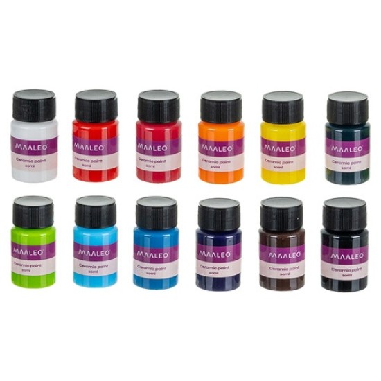 Χρώματα για Γυαλί και Κεραμικά Maaleo 12x20ml – Σετ Ζωγραφικής για Πορσελάνη, Κούπες και Πιάτα 33p-26296)