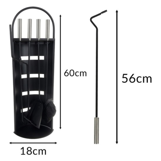 Σετ Εργαλείων Τζακιού Kaminer 5 σε 1 – Με Μεταλλική Βάση, Σκούπα, Φτυάρι, Τσιμπίδα και Πόκερ – 19P-25971