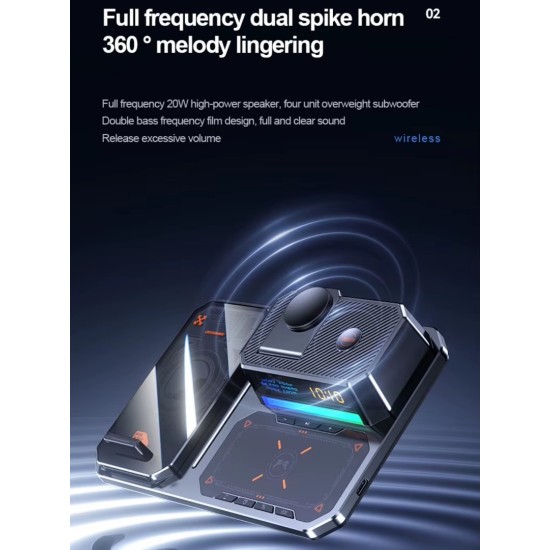 Ασύρματος Φορτιστής 6 σε 1 με Bluetooth Ηχείο, RGB Φωτισμό και Ψηφιακό Ρολόι – για Τηλέφωνο, Ρολόι & Ακουστικά – 30W Σκούρο Γκρι 18-4532