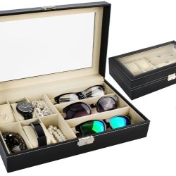 Θήκη Οργάνωσης MALATEC για Ρολόγια και Γυαλιά – Μαύρη με Διάφανο Καπάκι και Κλείδωμα με Κλειδί 75p-8497