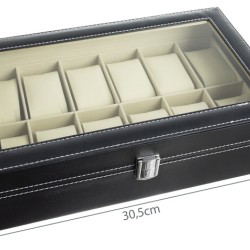 Θήκη Οργάνωσης SOULIMA για 12 Ρολόγια ή Κοσμήματα – Μαύρη με Διάφανο Καπάκι 825p-12534
