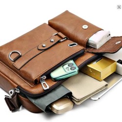 Ανδρική Τσάντα Ώμου Retro Ανοιχτό Καφέ – Αδιάβροχη Messenger Bag με Θήκη Laptop, Πολυχωρητική για Εργασία, Ταξίδι και Σχολή 11p-1185B