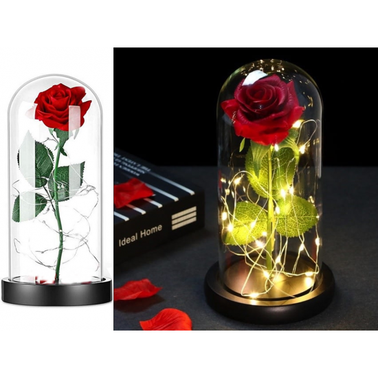 Αιώνιο Τριαντάφυλλο σε Γυάλινη Καμπάνα με Κόκκινο LED Φωτισμό  4-26105