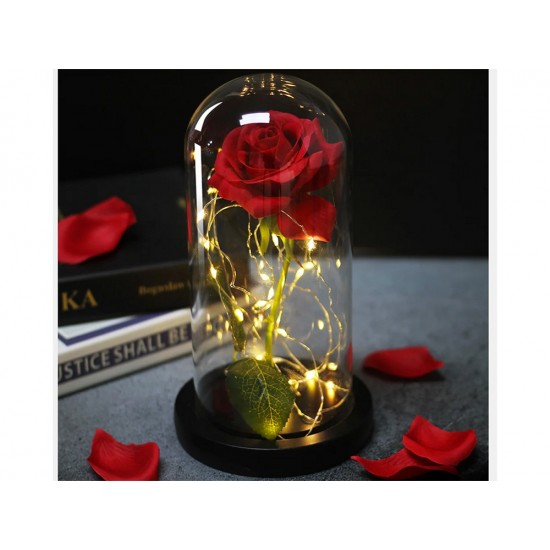 Αιώνιο Τριαντάφυλλο σε Γυάλινη Καμπάνα με Κόκκινο LED Φωτισμό  4-26105