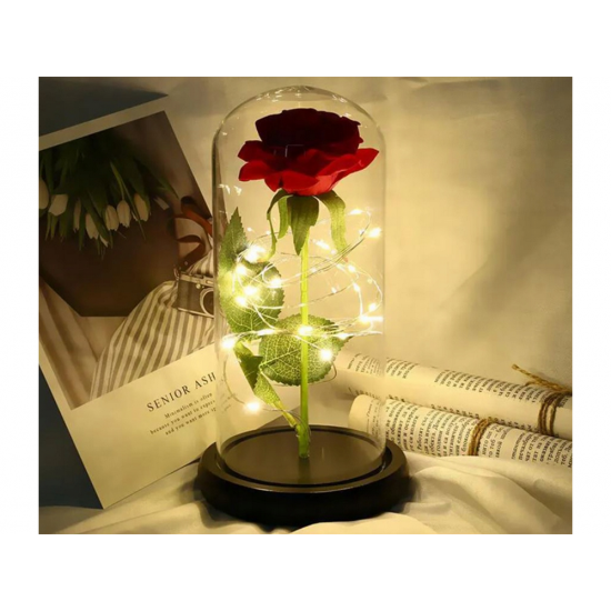 Αιώνιο Τριαντάφυλλο σε Γυάλινη Καμπάνα με Κόκκινο LED Φωτισμό  4-26105