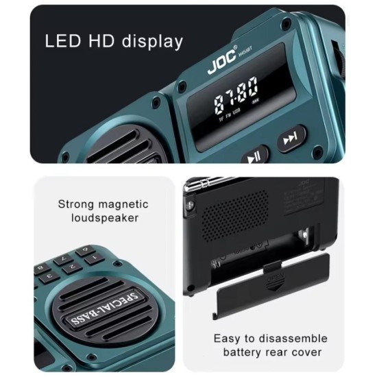Φορητό Ψηφιακό Ραδιόφωνο FM με LED Οθόνη, Bluetooth, microSD & USB – Χρώμα Petrol  JOC– 11p-27330