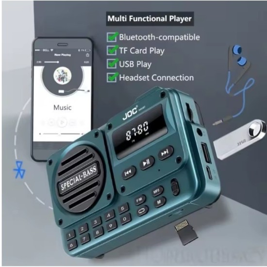 Φορητό Ψηφιακό Ραδιόφωνο FM με LED Οθόνη, Bluetooth, microSD & USB – Χρώμα Petrol  JOC– 11p-27330