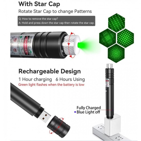 Κόκκινος Ισχυρός Δείκτης Laser Μεγάλης Εμβέλειας 3000m με USB Φόρτιση 5-3722