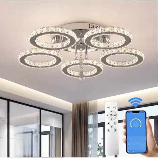 LED Κρυστάλλινο Φωτιστικό Οροφής 53cm 45W GreeLustr με Τηλεχειριστήριο – Χρώμιο  48-01290
