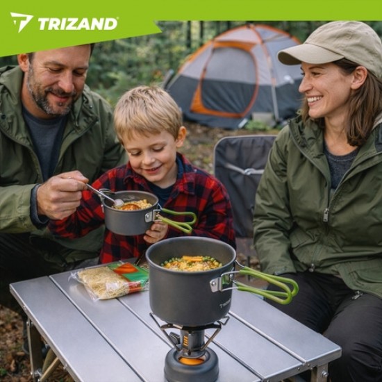 Σετ Μαγειρικών Σκευών Camping TRIZAND 1.2L Αλουμινίου με Πτυσσόμενα Μαχαιροπίρουνα 72-27413