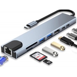 USB-C Hub 8in1 με 2x USB-C Thunderbolt 3, 2x USB 3.0, HDMI 4K, SD TF και RJ45 Ethernet 55-06331