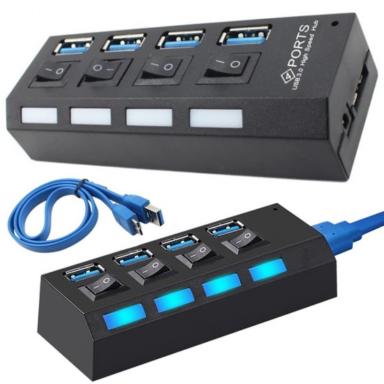 USB Hub 4 Θυρών USB 3.0 με Ατομικούς Διακόπτες On Off και LED 2-062