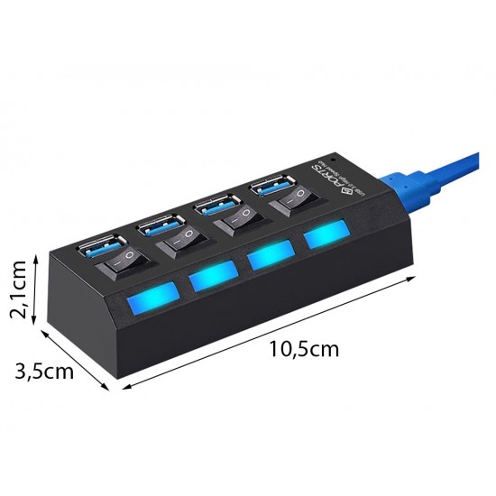 USB Hub 4 Θυρών USB 3.0 με Ατομικούς Διακόπτες On Off και LED 2-062