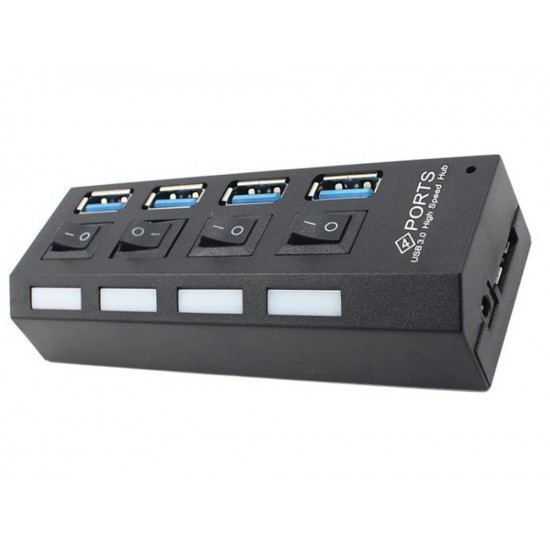 USB Hub 4 Θυρών USB 3.0 με Ατομικούς Διακόπτες On Off και LED 2-062